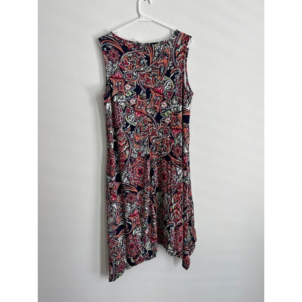 Artisan NY Paisley Handkerchief Hem Dress Womens 1X Sleeveless Navy Orange‎ Pink